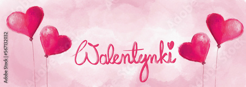 banner walentynkowy w odcieniach różu, dla zakochanych.