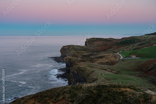 Arnuero cliffs at twilight in Cantabria coast. North of Spain.