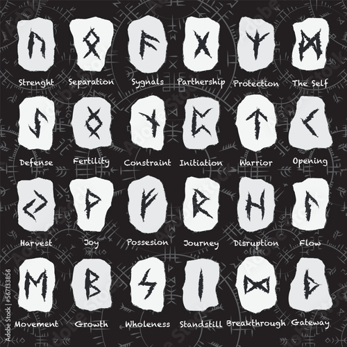 Viking runes white grunge stones background