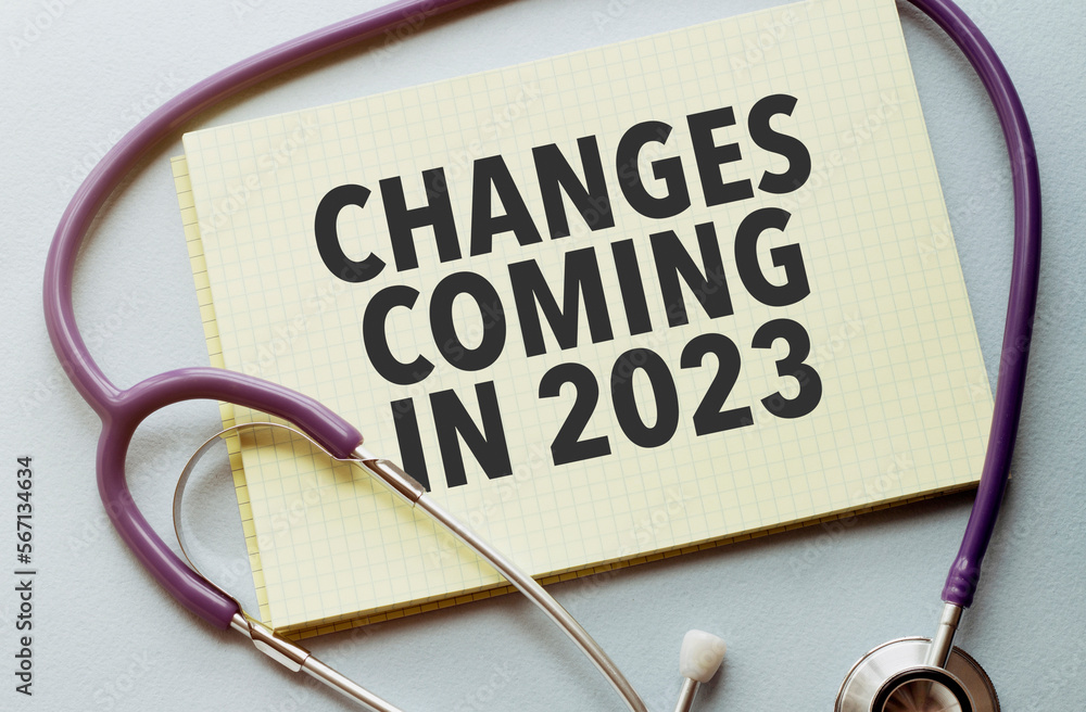 On a purple background a stethoscope with yellow list with text changes ...