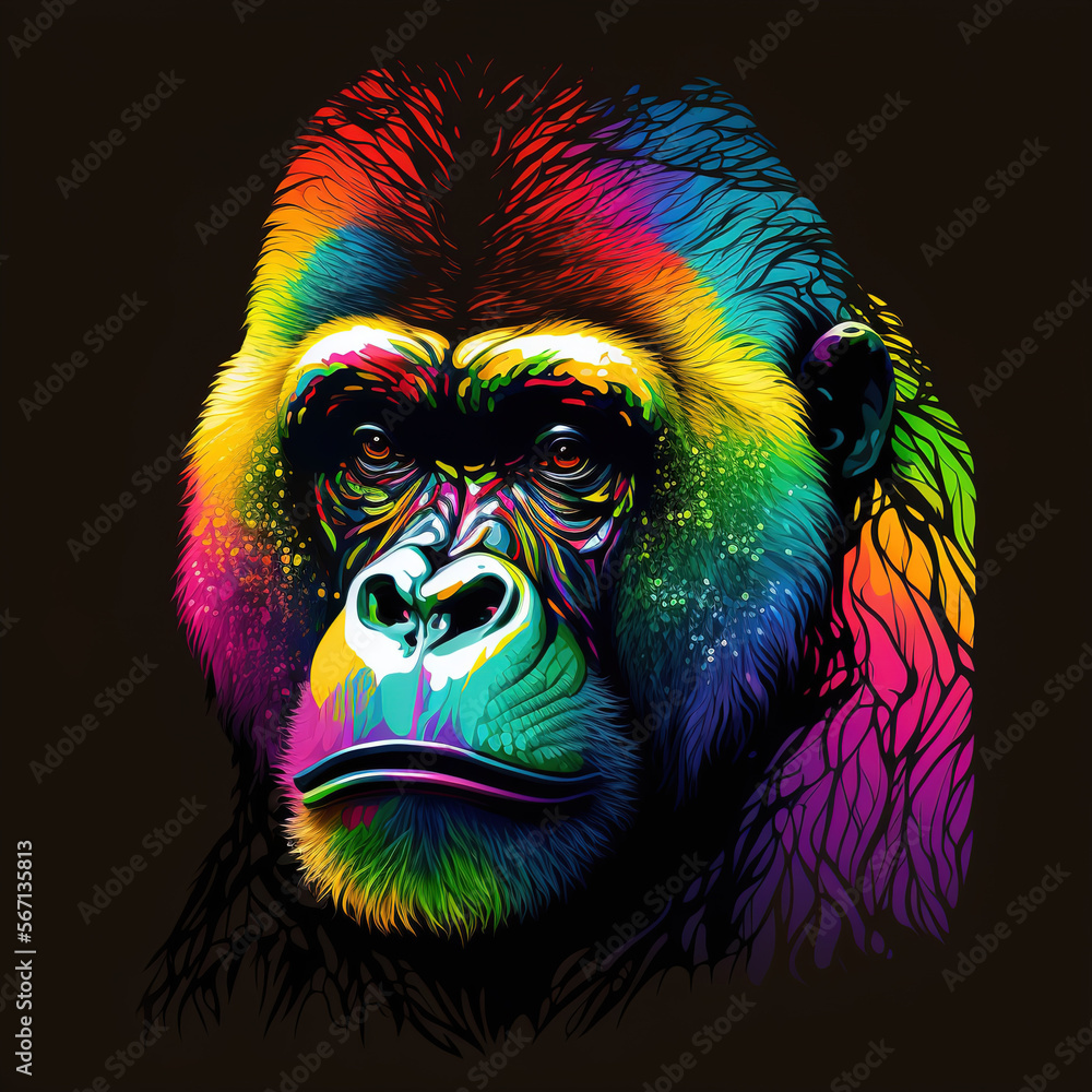 illustration of a gorilla in the night color flat illustration