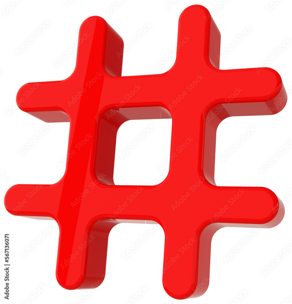 Fototapeta premium Hashtag search link symbol 3d rendering. Hash mark, user reply sign, hashtag, tag, comments thread mention, topic social media notification icon.