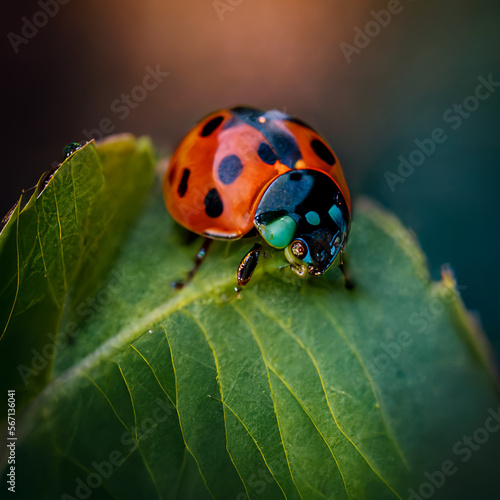 Ladybug sitting on a green leaf using Generative AI