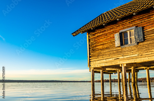 typical old boat hut at a lake