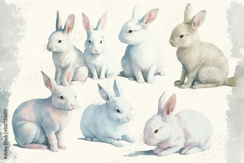 white rabbits on white background in style of aquarelle, ai generated © wernerimages