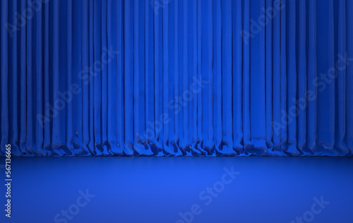 Movie theater curtains on stage or on floor, classic drapery template 3d render illustration. Circus and standup scene interior