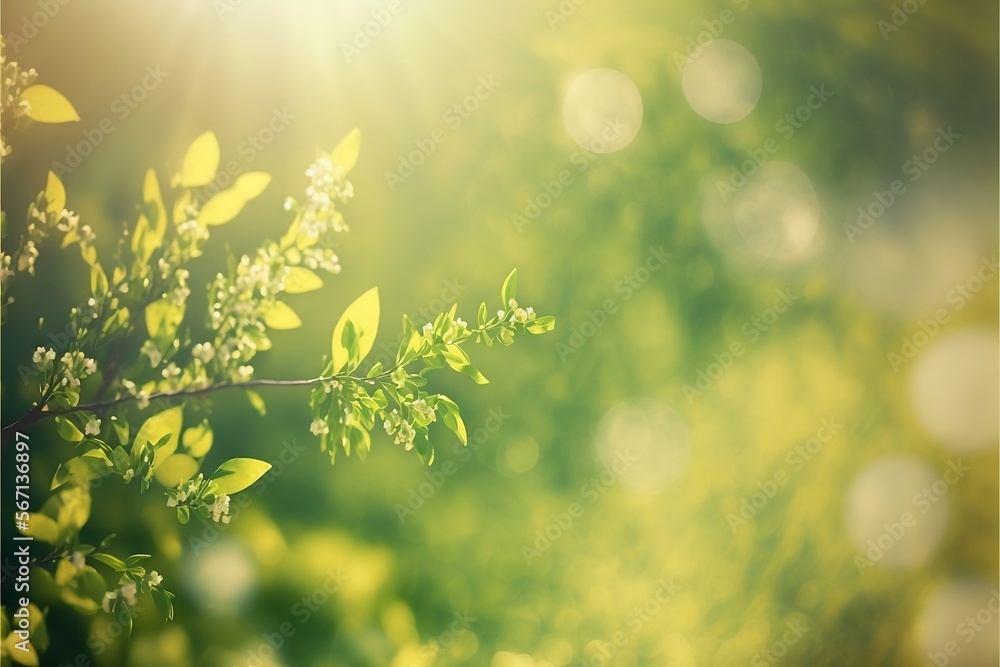 Obraz premium Natural defocused summer leaves with rays of sunlight, perfect scenic summer background