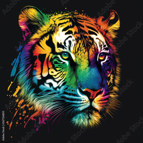 illustration of a tiger in the night color flat illustration