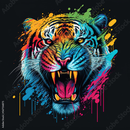 illustration of a tiger in the night color flat illustration © valentina