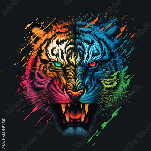 illustration of a tiger in the night color flat illustration © valentina