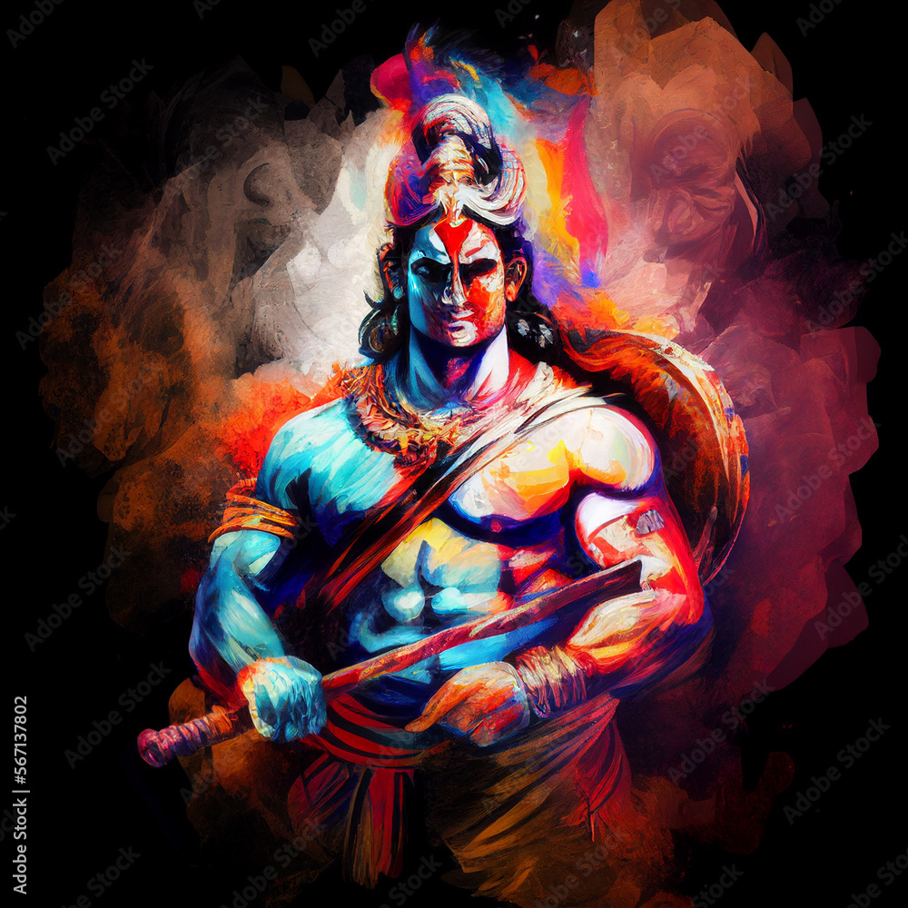 colorful portrait of Indian hindu God Ram Shri Ram Siya Ram Rama Ramayana, generative AI - obrazy, fototapety, plakaty 