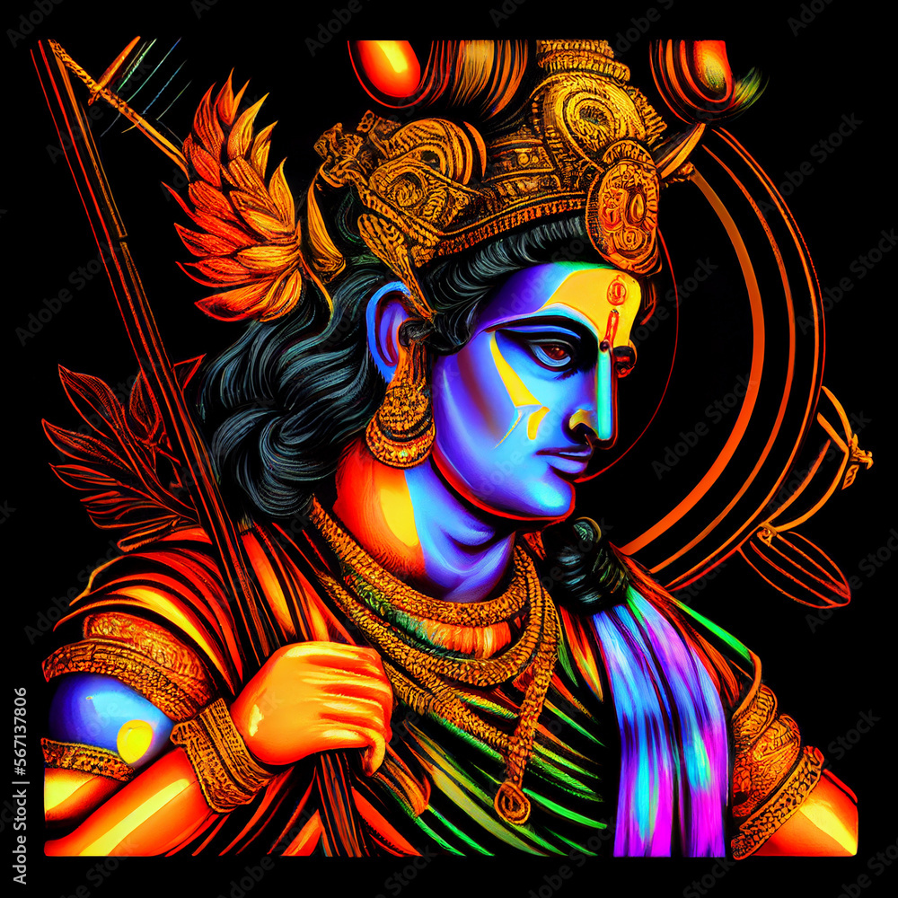 colorful portrait of Indian hindu God Ram Shri Ram Siya Ram Rama ...
