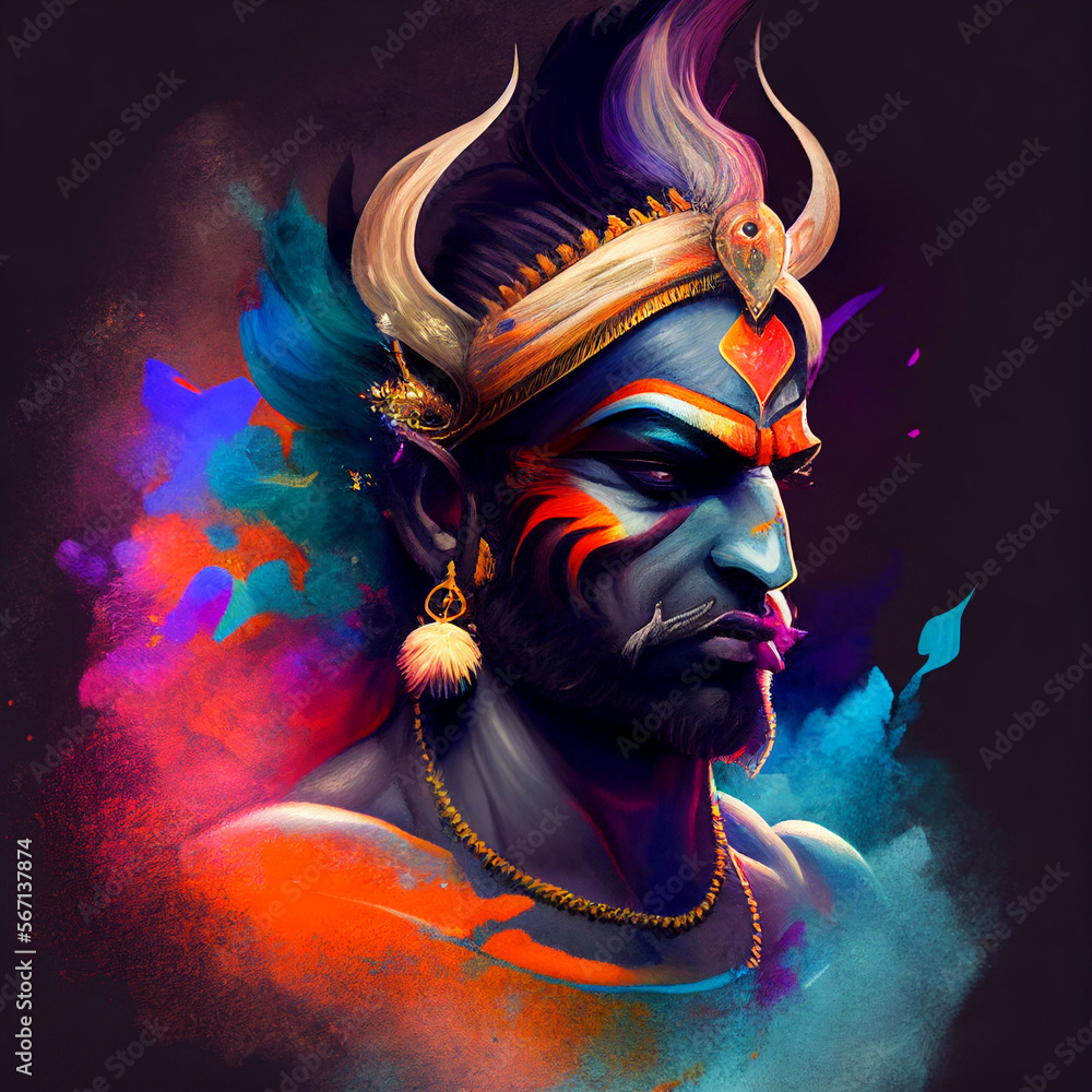 colorful portrait of Indian hindu God Ram Shri Ram Siya Ram Rama Ramayana, generative AI - obrazy, fototapety, plakaty 