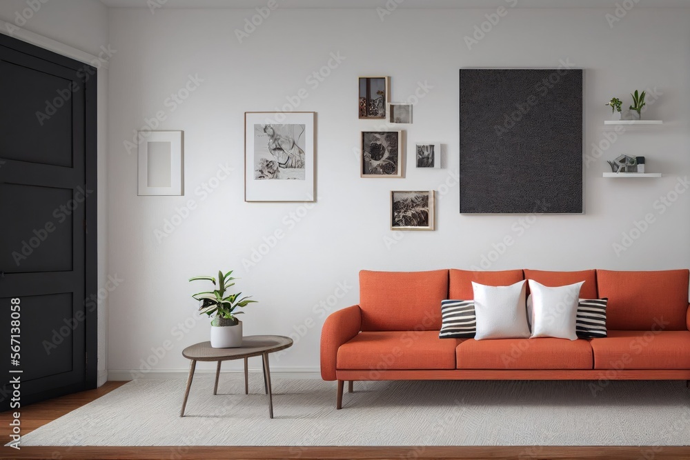 mock up poster frame in boho interior background, wooden living room design, Scandinavian style. Generative AI illustration mock up poster frame in boho interior background, wooden living room design, Scandinavian style. Generative AI illustration
