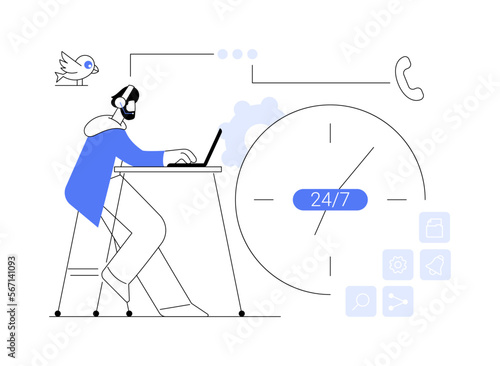 24 for 7 service abstract concept vector illustration.