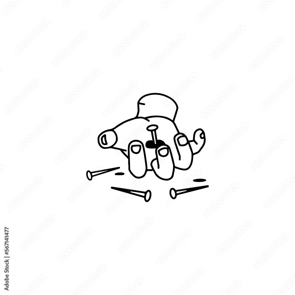 vector illustration of a hand with a nail vector illustration of a hand with a nail