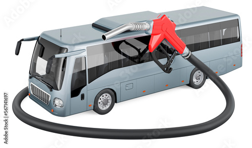 Bus with fuel pump nozzle, 3D rendering