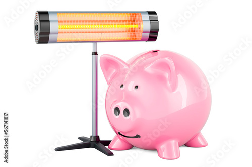 Electric Halogen or infrared heater with piggy bank. 3D rendering
