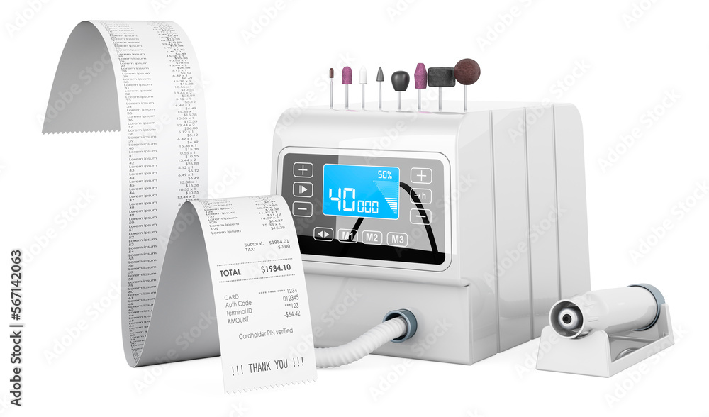 Fototapeta premium Professional Pedicure Machine with printed receipt, 3D rendering