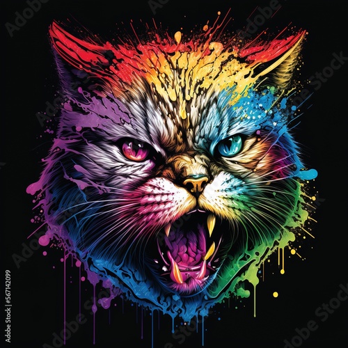 color illustration with angry cat flat art