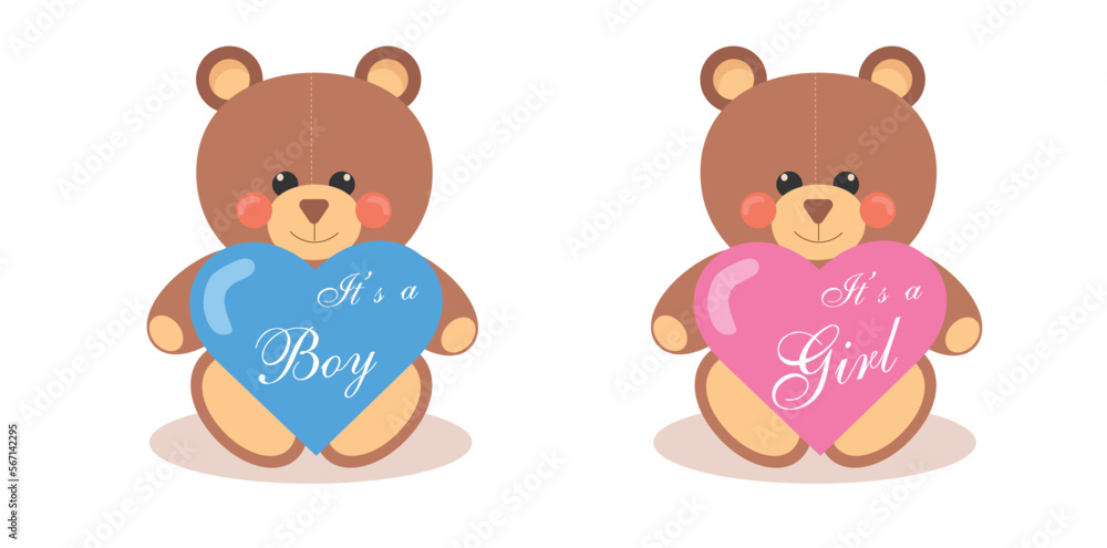  Baby announcement card design element.Bear with love heart
