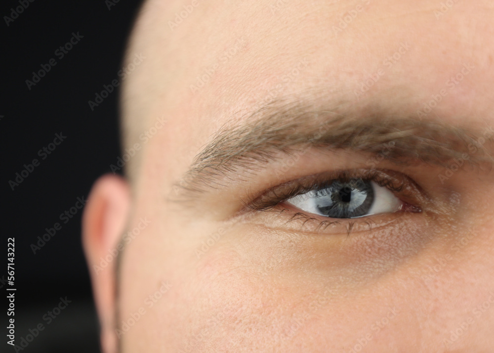 Fototapeta premium Eyes close-up. Blue eyes looking at the camera. Tired eyes