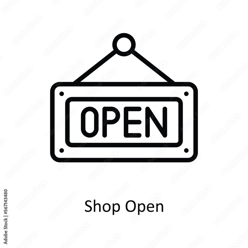 Shop Open Vector Outline icon for your digital or print projects. stock illustration Shop Open Vector Outline icon for your digital or print projects. stock illustration
