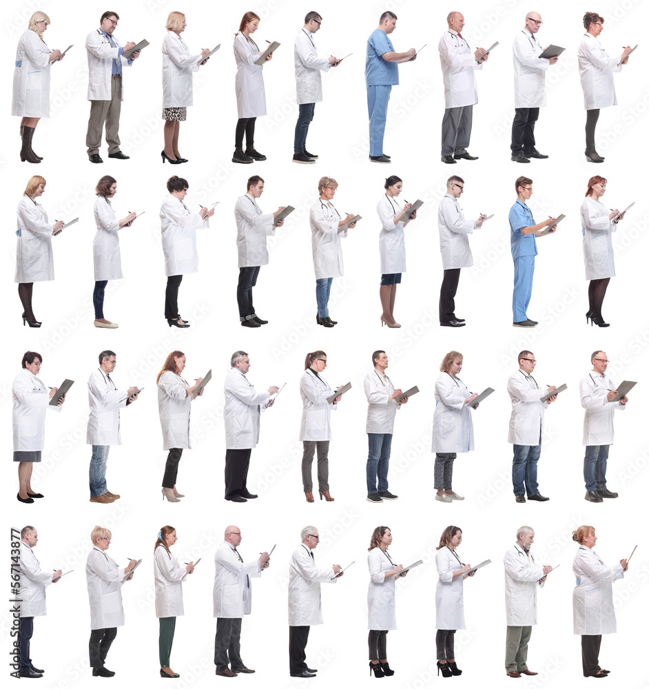 Obraz premium full length group of doctors with notepad isolated