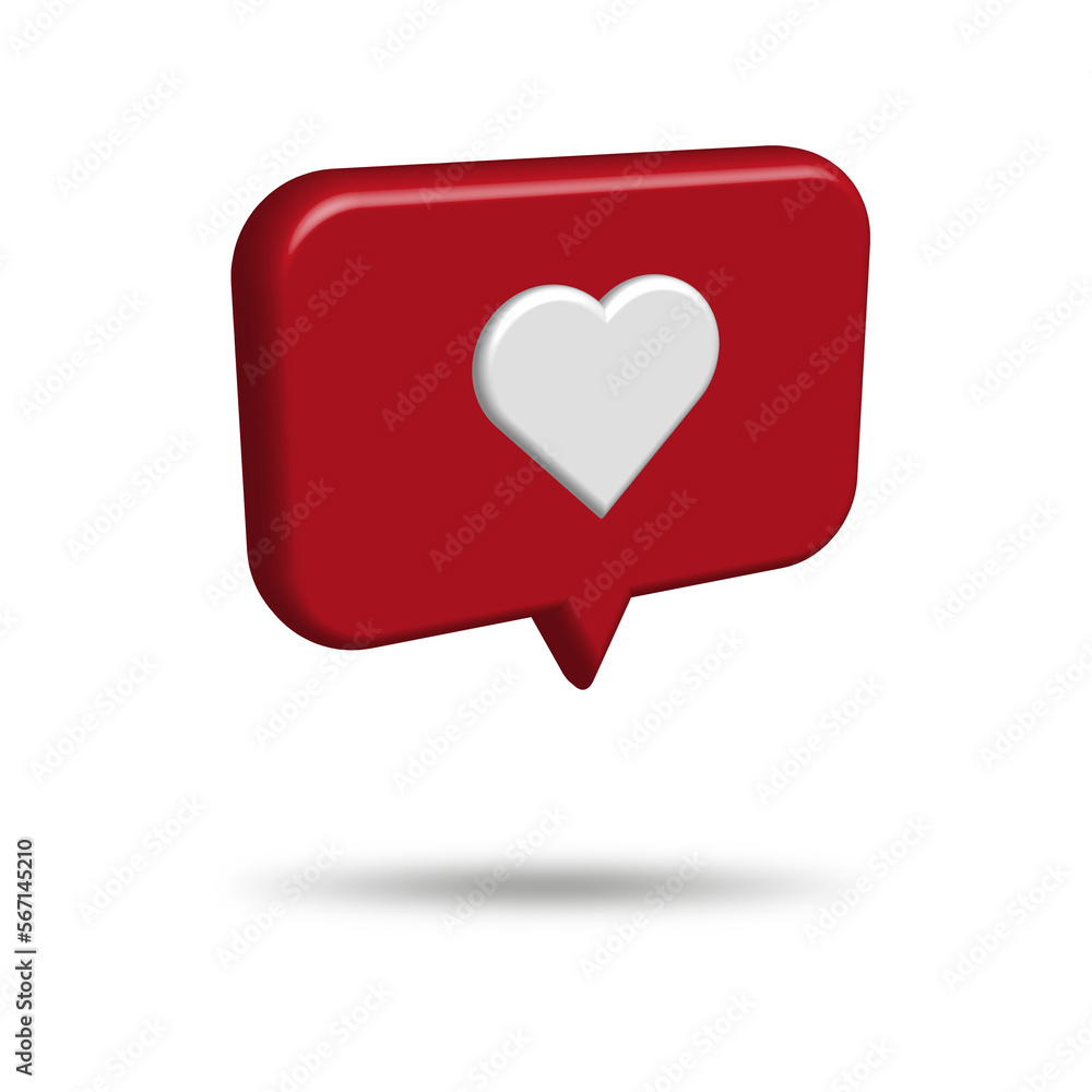 White heart inside a red speech bubble - 3d drawing floating. White heart inside a red speech bubble - 3d drawing floating.