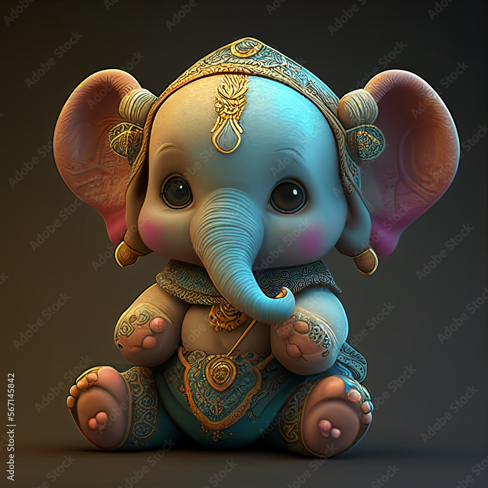 cute small baby Ganesha with yewellery cartoon character style ...
