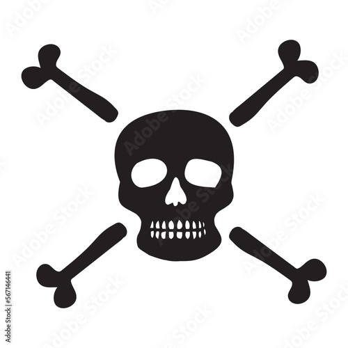 Block print vector skull and crossbones illustration. Macabre skeleton tattoo style low brow icon. 