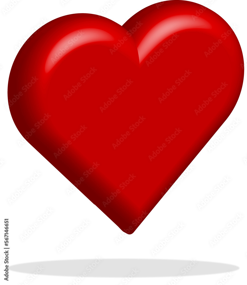 3d design of floating heart with transparent background.