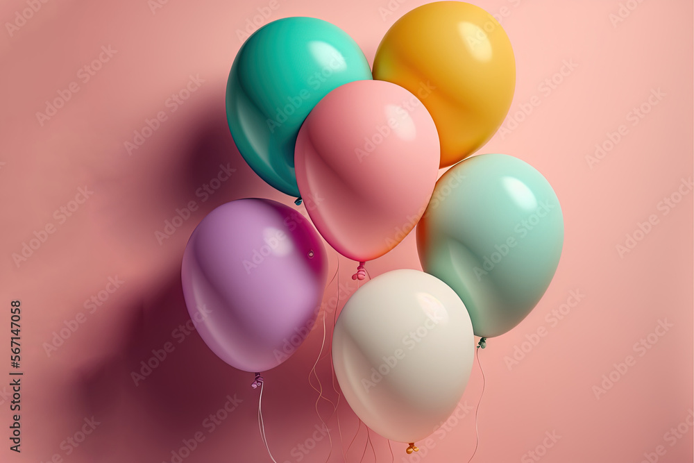 a bunch of balloons floating on a pink surface with a pink wall in the background and a pink wall in the foreground with a light pink background. generative ai a bunch of balloons floating on a pink surface with a pink wall in the background and a pink wall in the foreground with a light pink background. generative ai