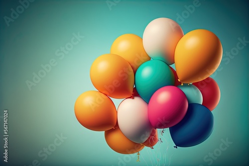 a bunch of colorful balloons floating in the air on a blue background with a blue sky in the background and a blue sky in the background. generative ai