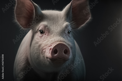 Pig portrait closeup view. Animal husbandry. Confident purposeful Pig looking away. Farmland animal. generative AI  © BlazingDesigns