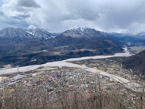 Aerial view of the city of Tolmezzo, Friuli Venezia Giulia, Italy.
 photo