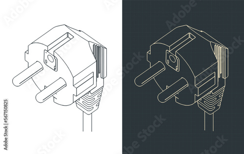 European power plug isometric blueprints