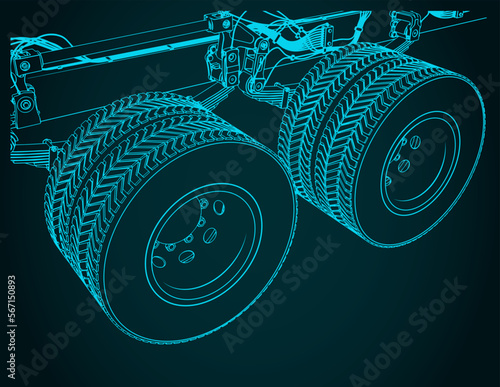 Tandem truck axle suspension closeup