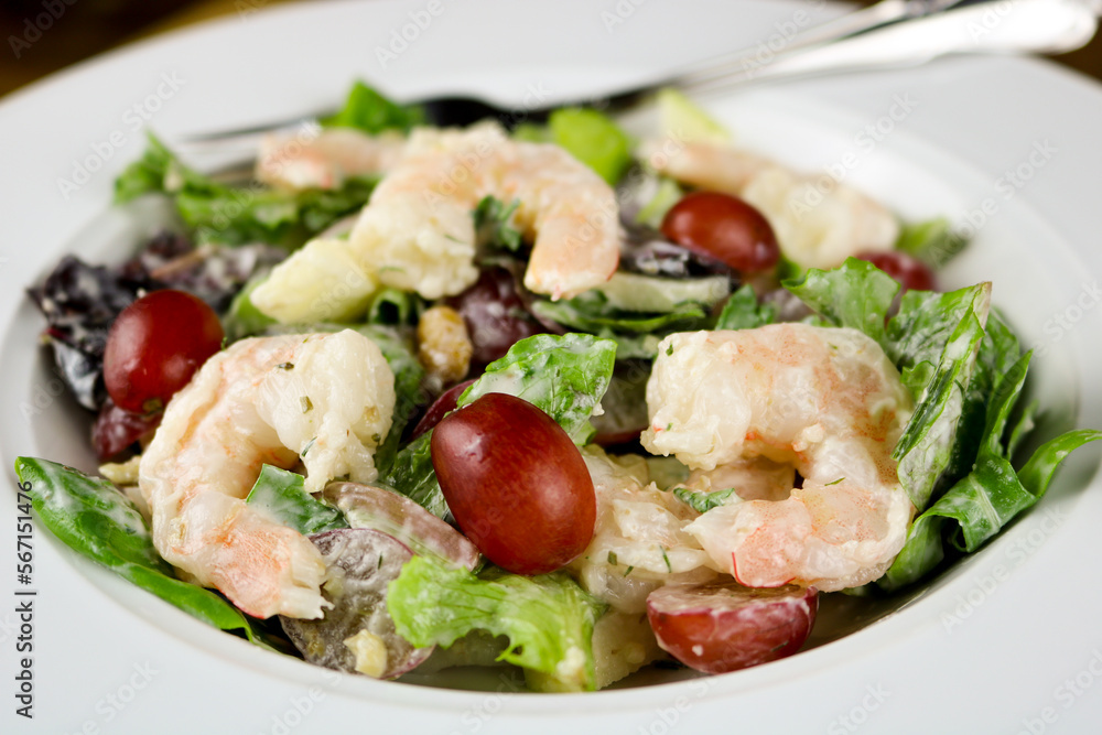A freshly made Waldorf salad with shrimp. A freshly made Waldorf salad with shrimp.