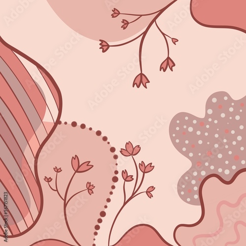 Nature in earth colors, pale colors, flowers and modern figures, minimalism