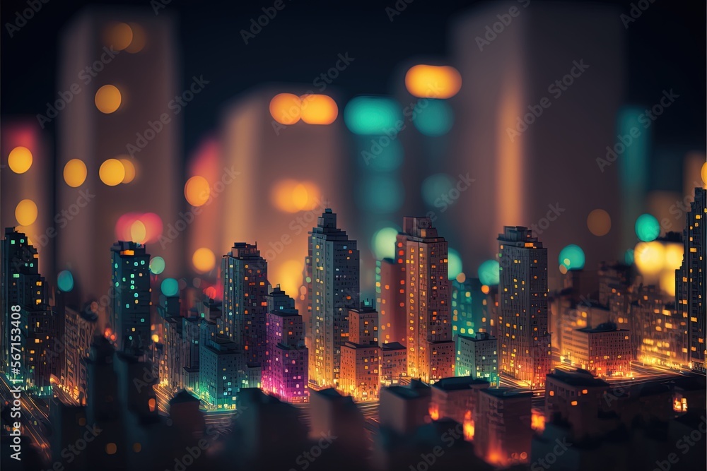  a city at night with a lot of lights in the sky and a lot of buildings in the foreground and a lot of lights in the background.  generative ai