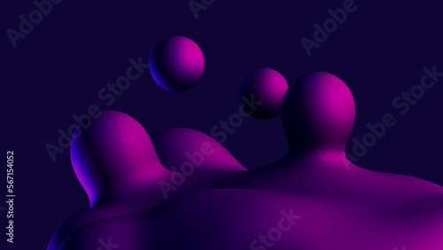 Tableau sur toile 3D Illustration - Fluid abstract background of purple shapes on a dark blue back