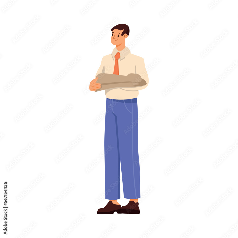 Smiling Man Hotel Manager or Administrator in Uniform Standing with Bedsheet Vector Illustration Smiling Man Hotel Manager or Administrator in Uniform Standing with Bedsheet Vector Illustration
