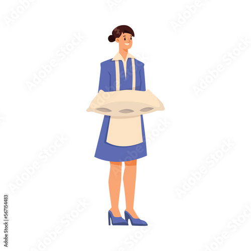 Woman Hotel Maid Standing with Pillow Vector Illustration