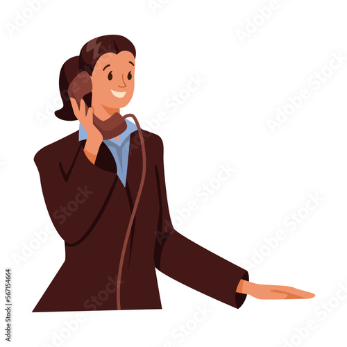 Young Woman Receptionist Speaking Phone Vector Illustration