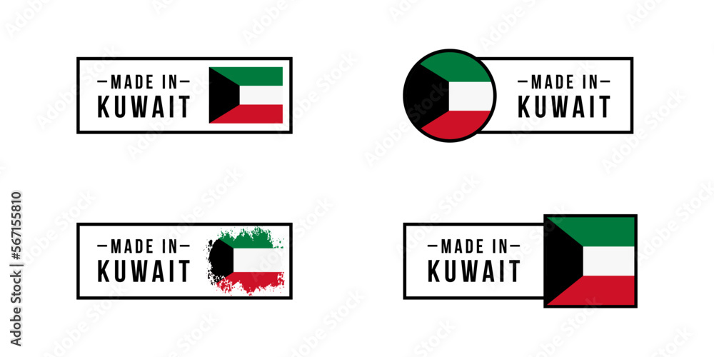 Set of sticker Made in Kuwait. Design labels with Kuwait flag for