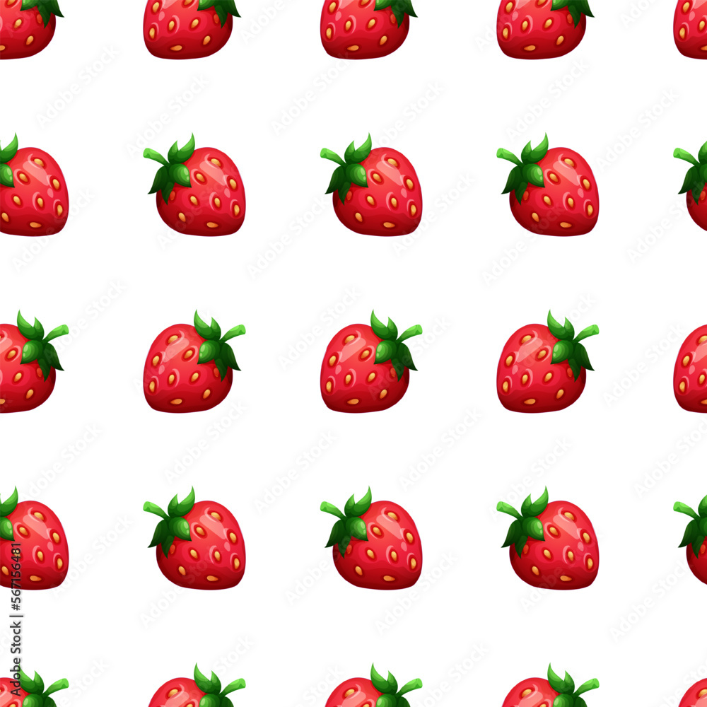 Seamless pattern with cartoon strawberries on light white background, summer pattern with fruit Seamless pattern with cartoon strawberries on light white background, summer pattern with fruit