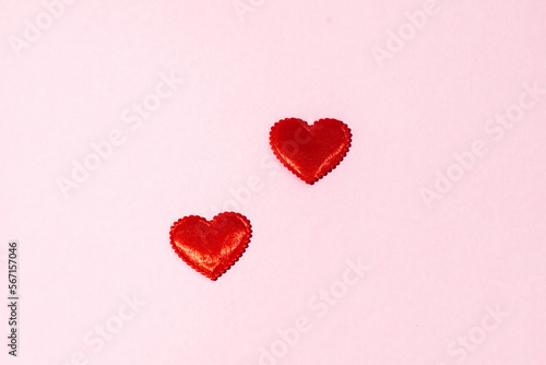 Happy Valentine s day. Red paper hearts isolated on pink background  paper art copy space for text. Copy space.