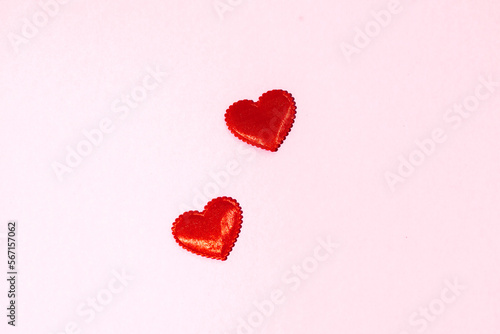 Happy Valentine s day. Red paper hearts isolated on pink background  paper art copy space for text. Copy space.