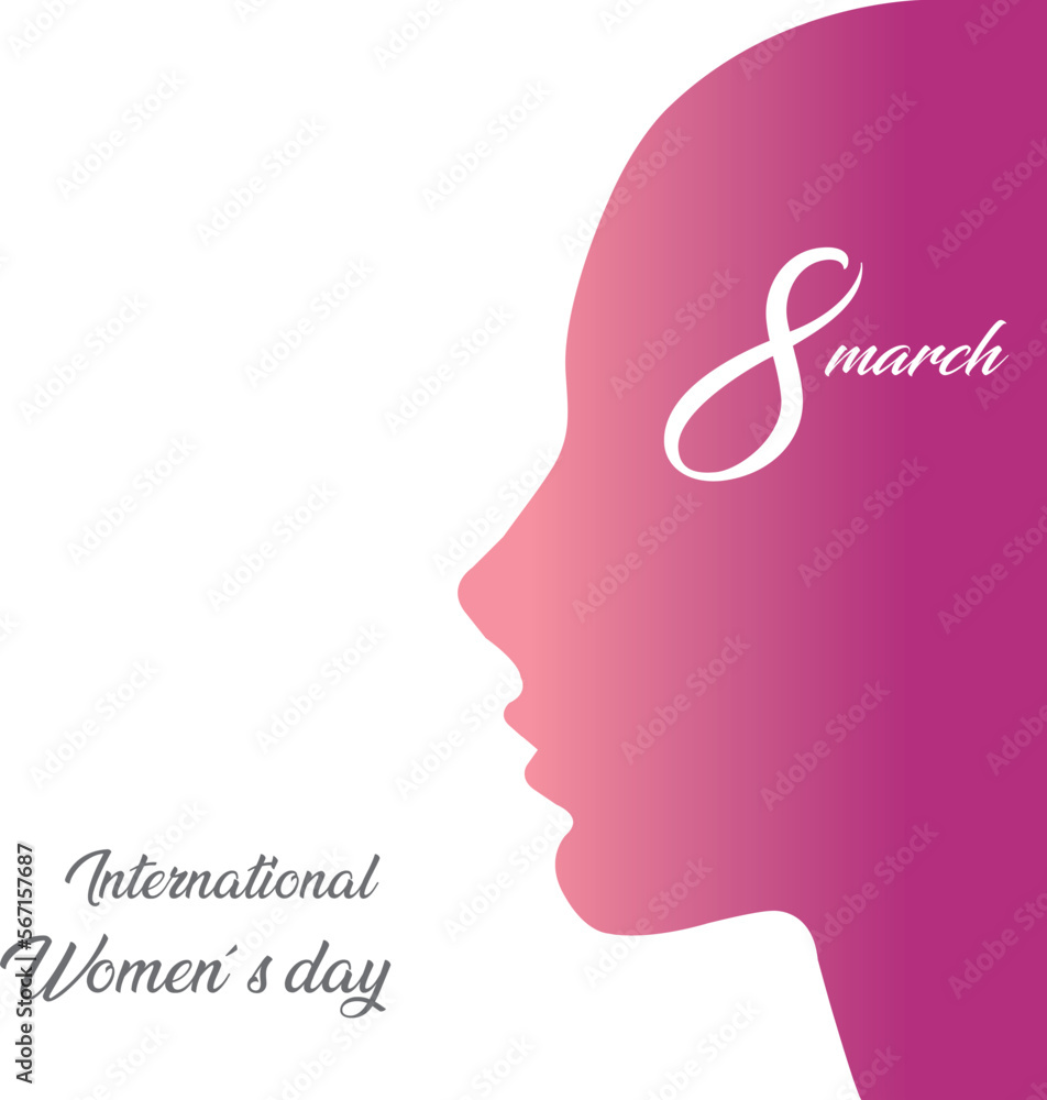 Rostro de mujer de perfil de color rosa. Icono vector Concepto: 8 de marzo dia internacional de la mujer